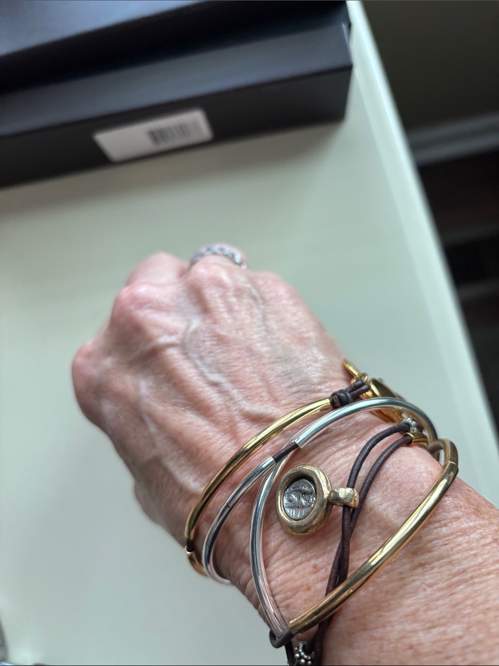 Lizzy James Mixed Metal Multi-Strand Bracelet with Brown Cord